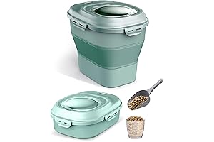 Collapsible Grain Storage Container with Transparent Lid, Wheels, and Scoop
