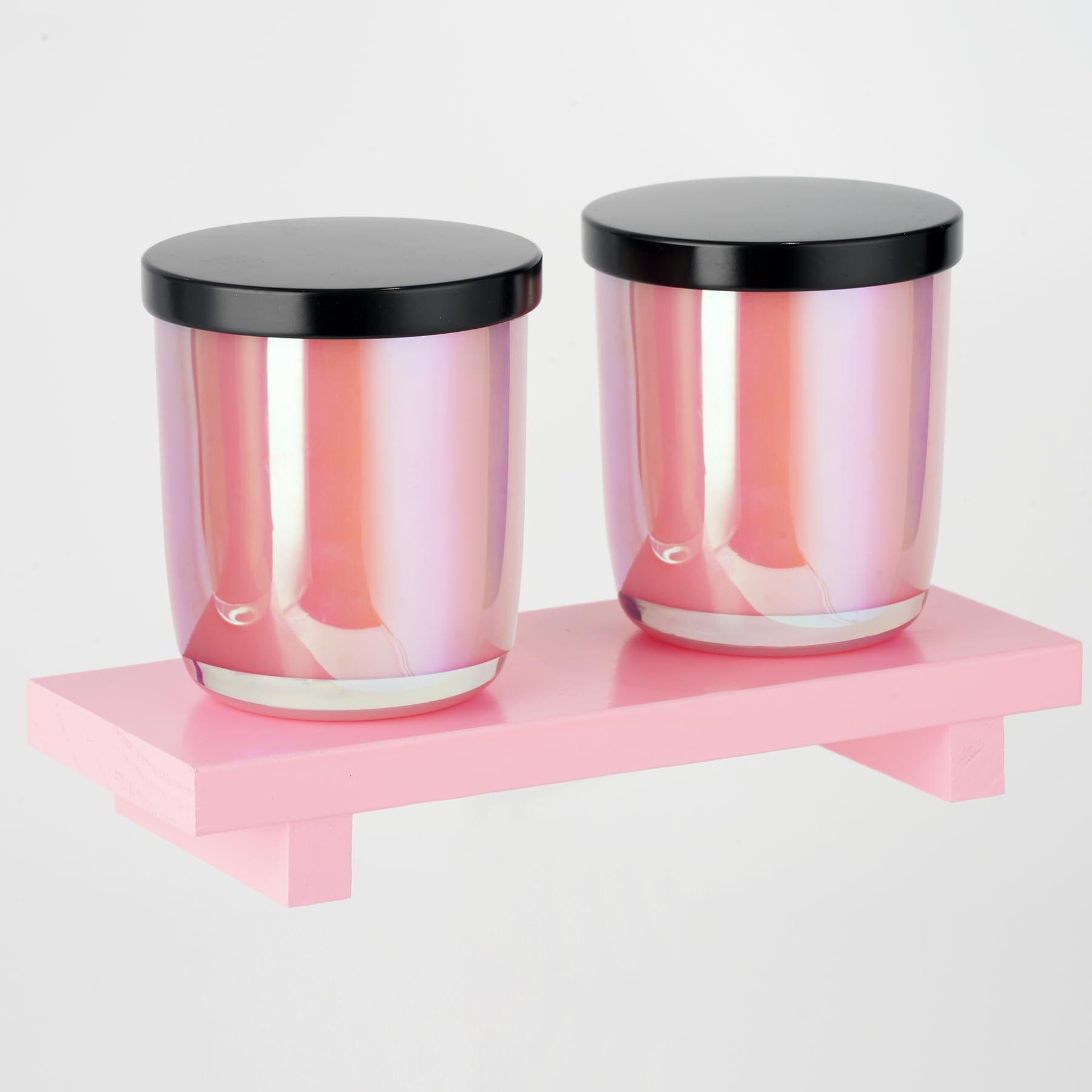 MKOSAB Qtip Holder,Pink Bathroom Organizers and Storage, 2 PCS Cotton Swab Canisters with Tray for Cotton Ball Swab Round Pad Floss Picks, Glass Apothecary Jars with Lids ,Qtip Dispenser