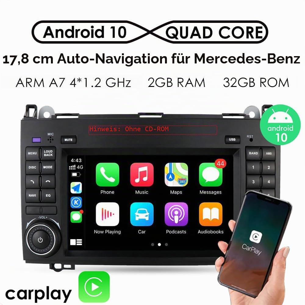7 Zoll Android Autoradio mit GPS Navigation, WiFi Ersatz für Mercedes Benz A Class W169 A150/A160/A170/A180/A200/B Class W245/V Class W639 W447/Vito/Viano/W906 Sprinter 2500 3000/VW Crafter 2006