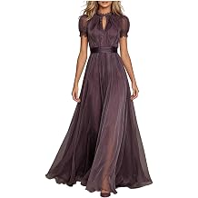 Formal Dresses for Women High Neck Lace Puff Sleeve Maxi Dress
