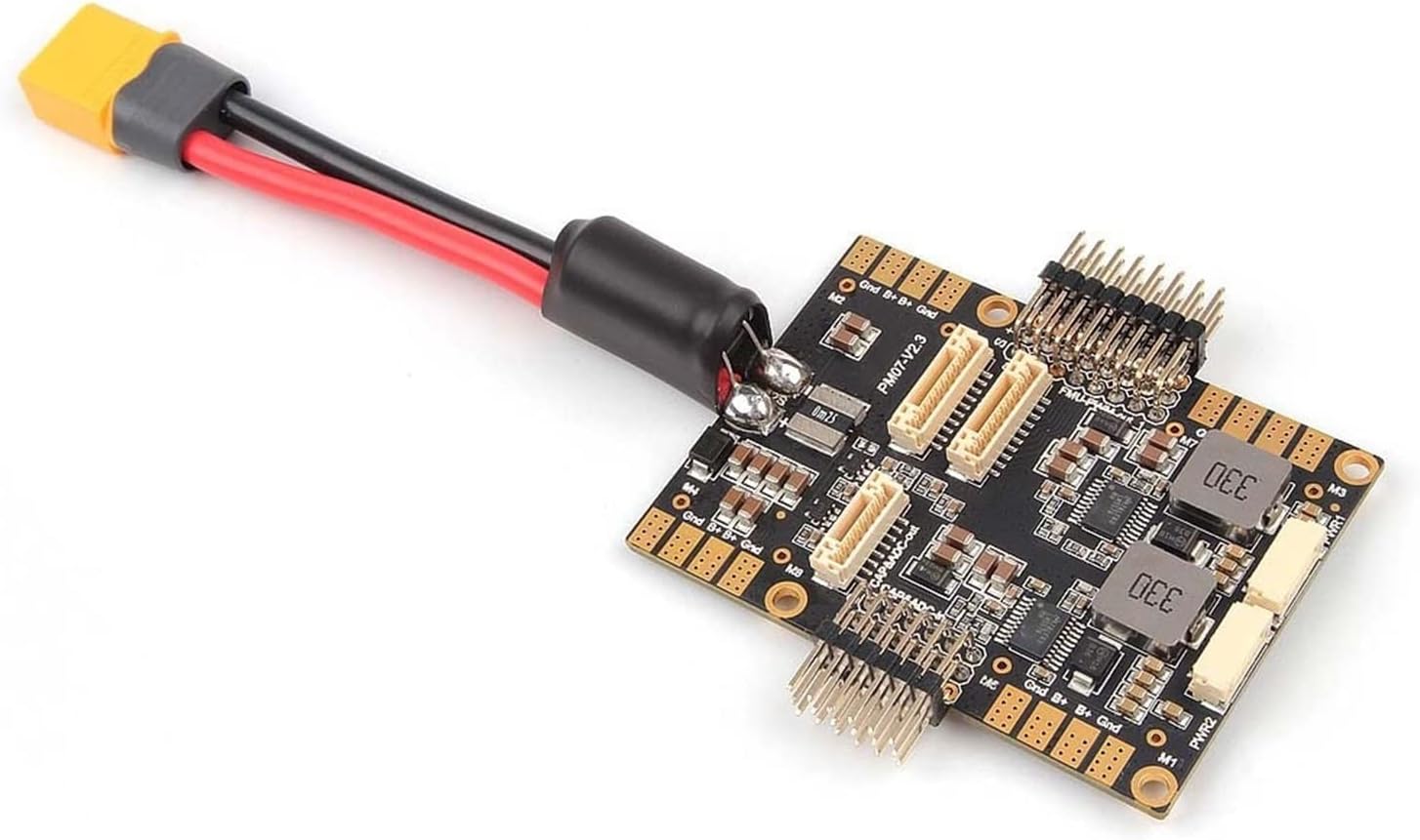 Angled view of HOLYBRO PM07 Power Module with XT60 connector and cables