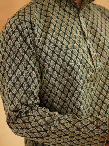 Image of Sojanya (Since 1958 Men'S Cotton Linen Blue Foil Printed Only Long Kurta