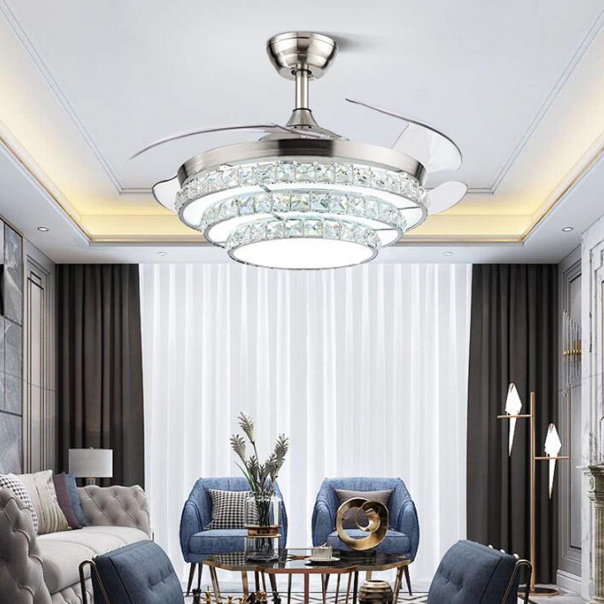 Rеvіеw Modern Crystal Ceiling Fan Lights with Remote, 42 Inch Ceiling Fan Chandelier with Retractable Blade, 3 Color Changes LED Light Kit, Silent Crystal Chandelier Ceiling Fan for Bedroom Living Room Gеt Chеар Prісе Modern Crystal Ceiling Fan Lights with Remote, 42 Inch Ceiling Fan Chandelier with Retractable Blade, 3 Color Changes LED Light Kit, Silent Crystal Chandelier Ceiling Fan for Bedroom Living Room