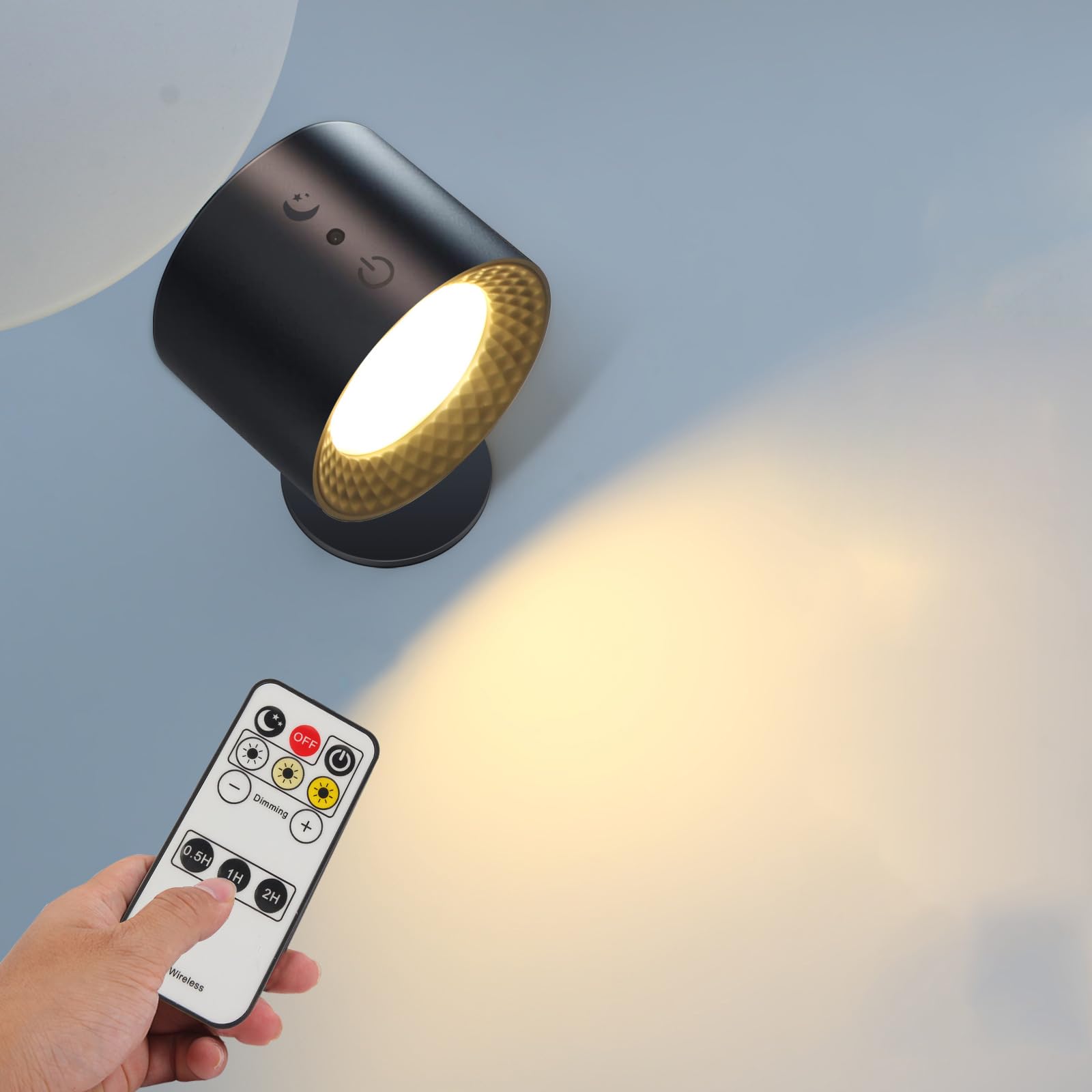 MESOVFCA LED Reading Lights with Remote, Rechargeable Wall Mounted Sconces with 3 Color Temperatures & 3 Brightness Levels 360°Rotation Touch Control, Cordless Wall Lamps for Bedroom Bedside