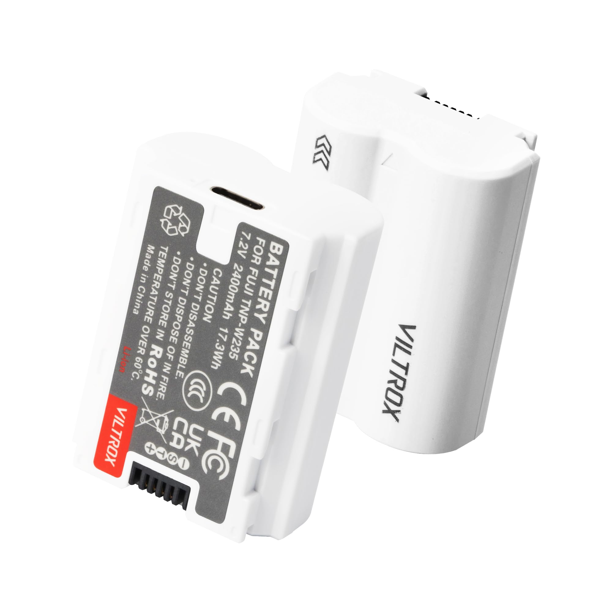 VILTROX 2 Pack NP-W235 2400mAh Batteria di ricambio per fotocamera USB-C con ricarica rapida Type-C da 2,5 ore, ricaricabile, compatibile con Fujifilm X-T5, X-T4, VG-XT4, X-S20, X-H2S, X-H2, GFX50S II