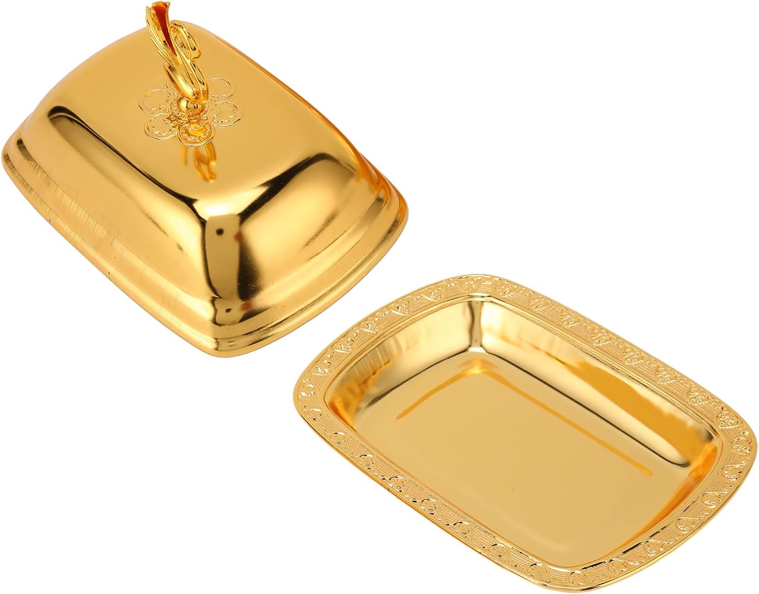Stainless Steel Serving Tray with Lid for Fruit Desserts Snacks Candies | Serving Platte with Swan Handle Lid for Home Wedding Party Gatherings Dinners, Small Fruit Tray, Gold, 7.5"x 5.5"