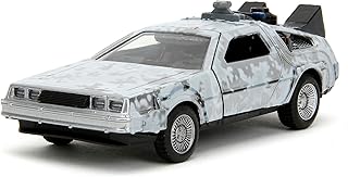 DMC Delorean Time Machine Brushed Metal (Frost Version) Back to The Future (1985) Movie Hollywood Rides Series 1/32 Diecast Model Car by Jada 34785