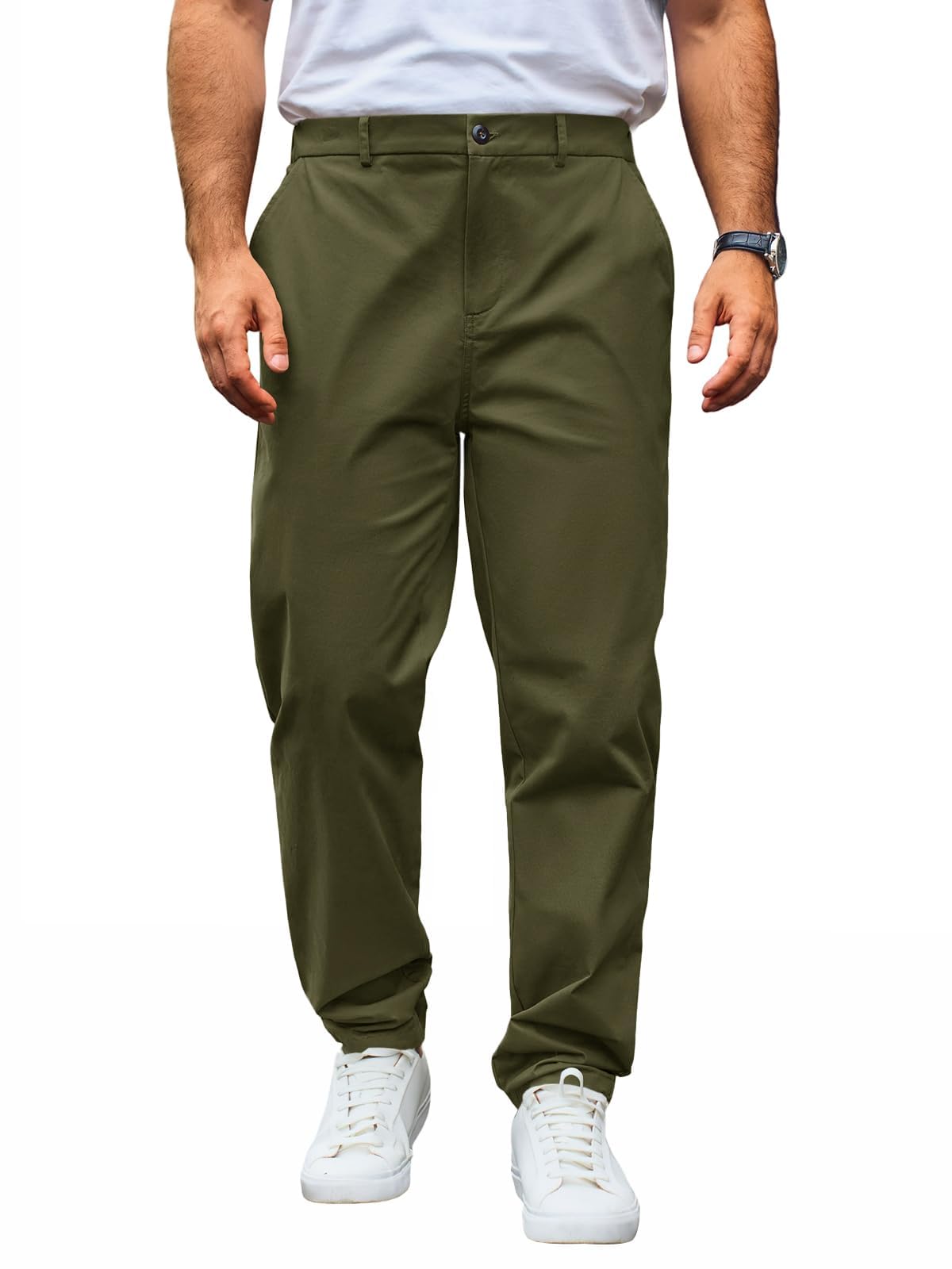 Runcati Pantalon chino pour homme - Coupe droite - Stretch - Couleur unie - En coton - Long - Léger - Avec taille élastique