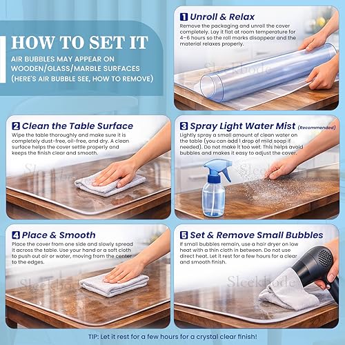 Image of 1mm Thick 36 * 84 Inch (3 * 7 Feet) Dining Table Cover 8 Seater Waterproof Heat Resistant Transparent Protector Sheet Clear Plastic Cloth Glass Mat Balcony Cover Dressing Study Small Side