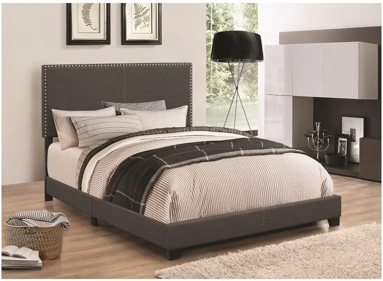 HomeStock Coastal Charm Tall Bed Frame Grey Upholstered Eastern Full Size Platform Bed, Bed Frame Full Size, Expresso, 81.25" D x 57.75" W x 49.5" H - Twin XL Bed Frame with Headboard