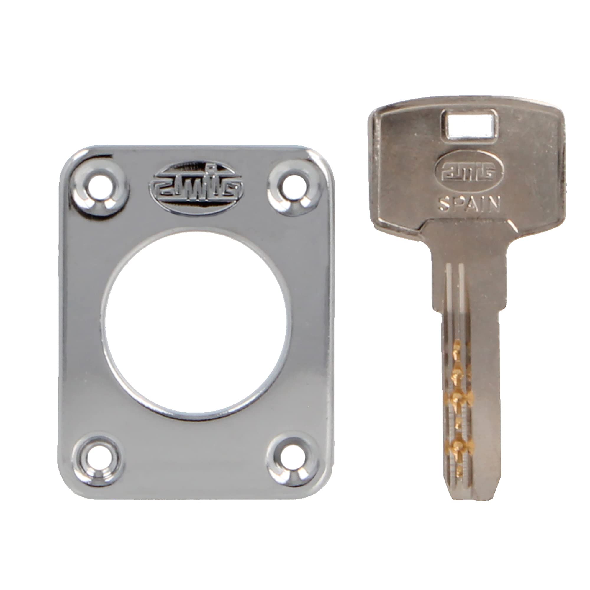 Amig - Serratura a Sovrapposizione a Destra con Leva di Chiusura - Linguetta e Maniglia per Porte in Legno - Mod. 75, 72 x 112 mm - Cilindro rotondo di sicurezza - Acciaio Marrone