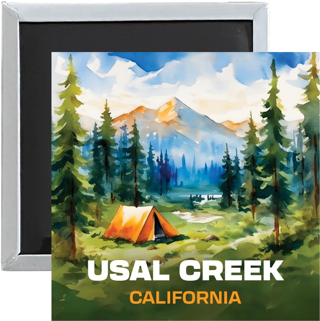 Usal Creek California Souvenir 2.5 x 2.5 Inches Magnet Camping Tent Design Single