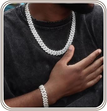 Gold Silver Cuban Link Chain and Bracelet for Men and Women - Diamond Necklace Iced Out Miami Cuban Hip Hop Jewelry