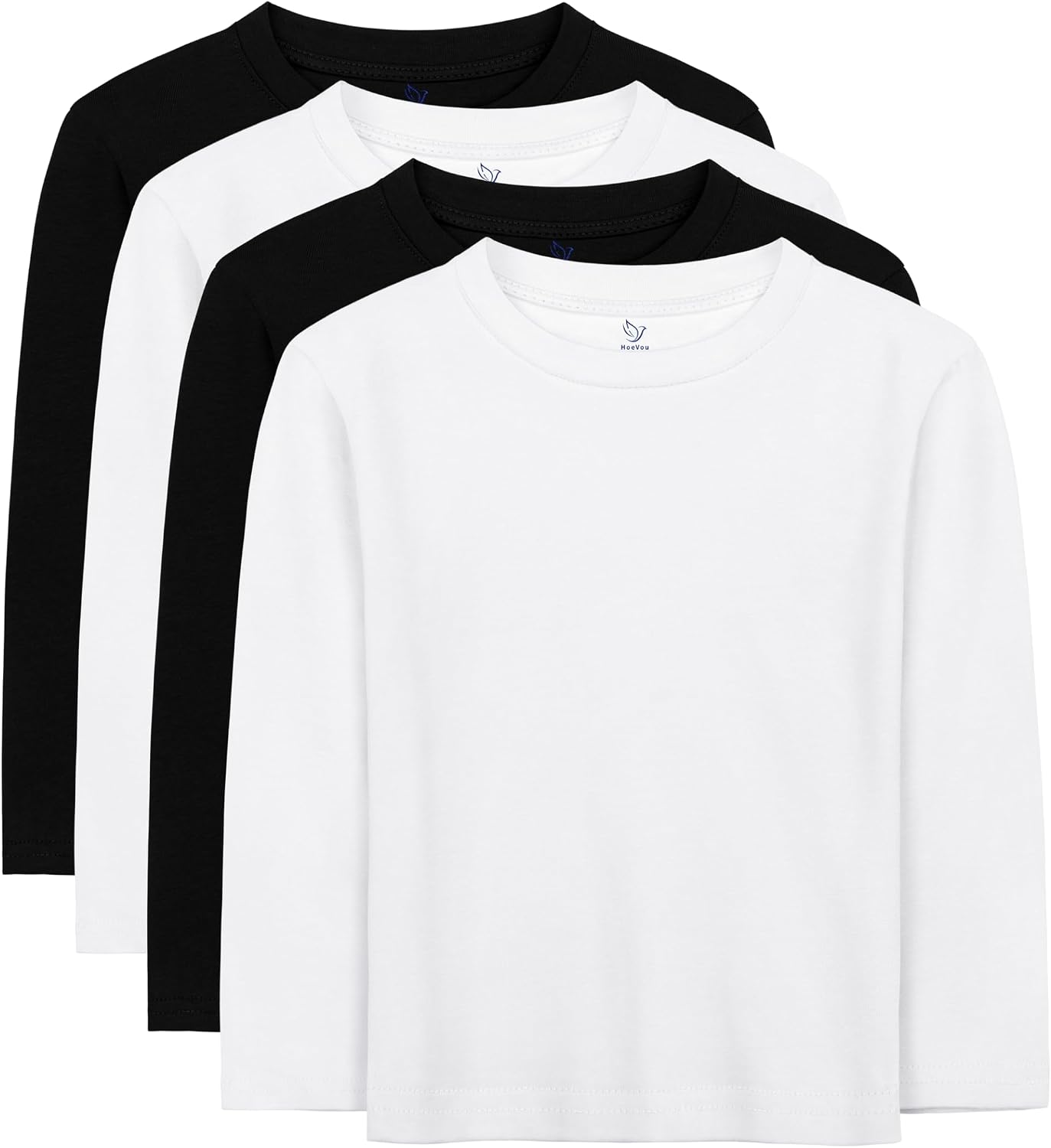 HoeVou 4 Pack Boys Long Sleeve Shirts Soft Cotton Basic Tees Youth Boys Long Sleeve T-Shirts Layering Shirts Tagless