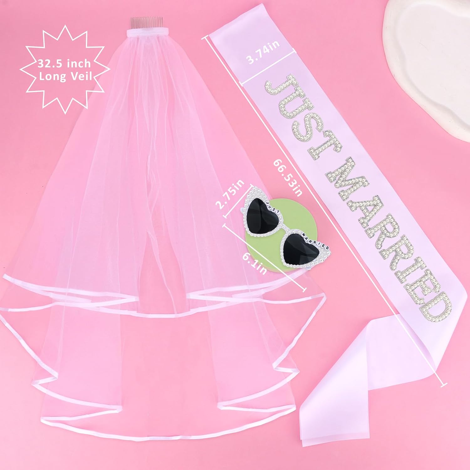 Jaciya Bachelorette Party Favors Wedding Veil Sash Heart Shaped Sunglasses Bachelorette Gifts for Bride