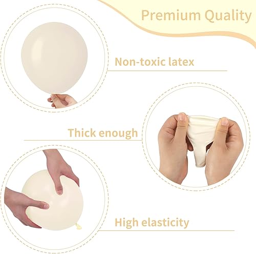 Miniatura 3 de RUBFAC Globos de arena blanca de diferentes tamaños, 105 piezas de 5101218 pulgadas, color blanco arena, crema, beige, kit de arco de guirnalda de