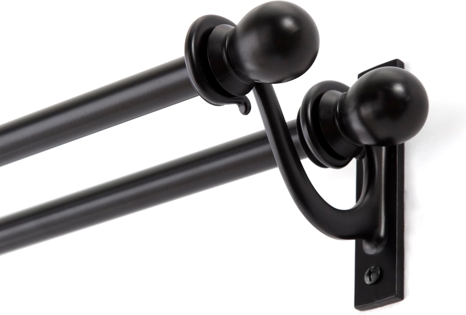 Kenney – Scroll Ball End Double Curtain Rod, Decorative Standard Design, 5/8" Diameter, Adjustable 48–86", Black