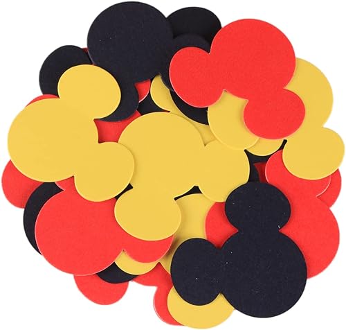 Confeti de ratón rojo, negro y amarillo de 2 pulgadas, para baby shower, fiesta temática de ratón, suministros de primer cumpleaños, decoración de