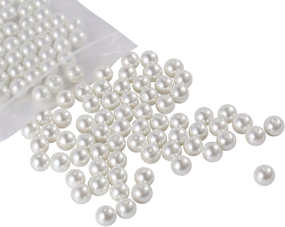 LEILE 250 Pcs Glass Pearl Round Beads Assortment Lot for Jewelry Making Wholesale (8mm, White)