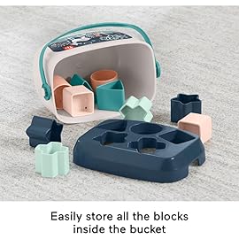 Fisher-Price Stacking Toy Babys First Blocks Set of 10 Shapes for Sorting Play for Infants Ages 6+ Months, Navy Fawn (Amazon Exclusive)