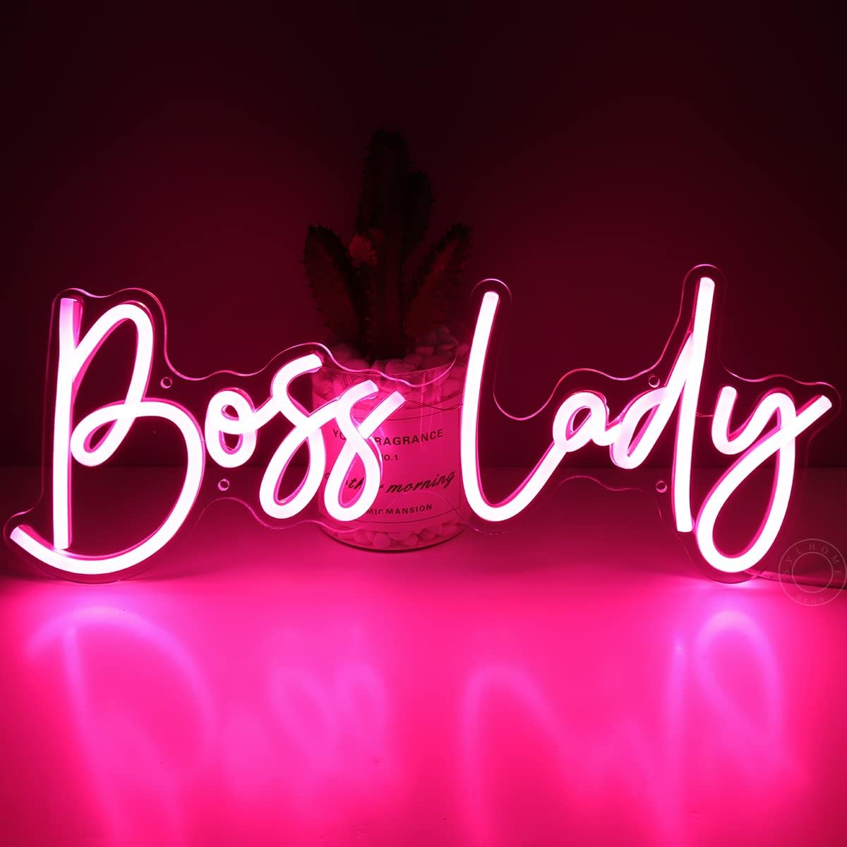 SYLHOME Pink Boss Lady LED Neon Light Sign Desk Sign USB Cool Girls Lady Woman Bedroom Living Room Office Home Wall Decor Sign Party Mothers Day Birthday For Christmas 15.8" X 6"