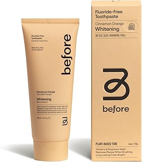 Before | Cinnamon Orange Fluoride-Free Whitening Toothpaste | Anti-Cavity, Reduces Plaque for Gum Health, Whitens Teeth, Balanced Foaming, Low Abrasion, Recyclable Tube, Made in The USA — 4.4oz