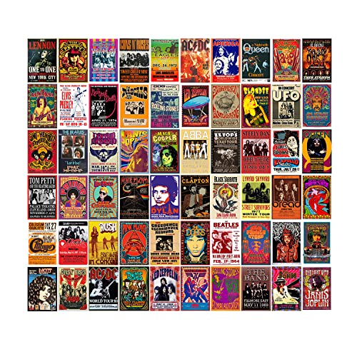 Woonkit Vintage Rock Band Posters for Room Aesthetic, 70s 80s 90s Retro Music Room Wall Bedroom Decor Wall Art, Vintage Rock Band Music Concert Poster Wall Collage, Old Music Album Cover Prints (60 SET, 4X6 INCH)