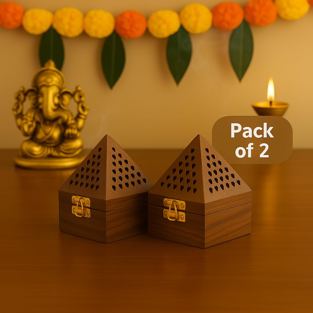 DigiRake Wooden Dhoop Stand Set of 2, Sheesham Wood