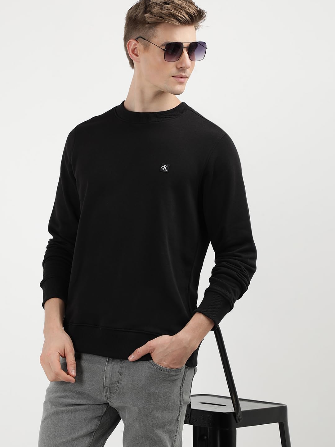 Calvin Klein Uomo Felpa Badge Crew Neck Regular Fit, Nero (CK Black), XXL
