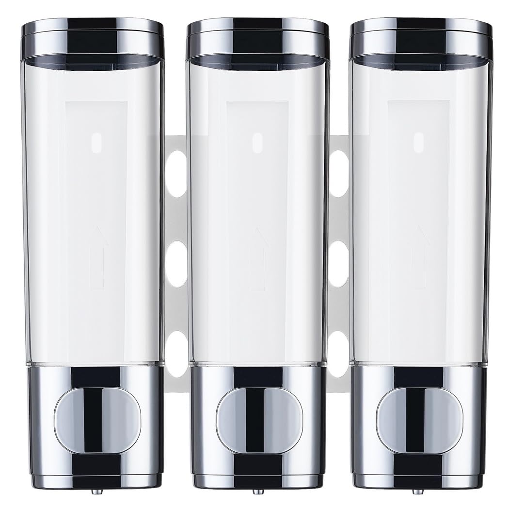 3-Kammer-Wandseifenspender, 3-Fach Duschseifenspender zur Wandmontage, 30 oz Spender für Shampoo, Conditioner, Duschgel und Handseife, ohne Bohren, mit 3 Pumpköpfen für Bad und Dusche
