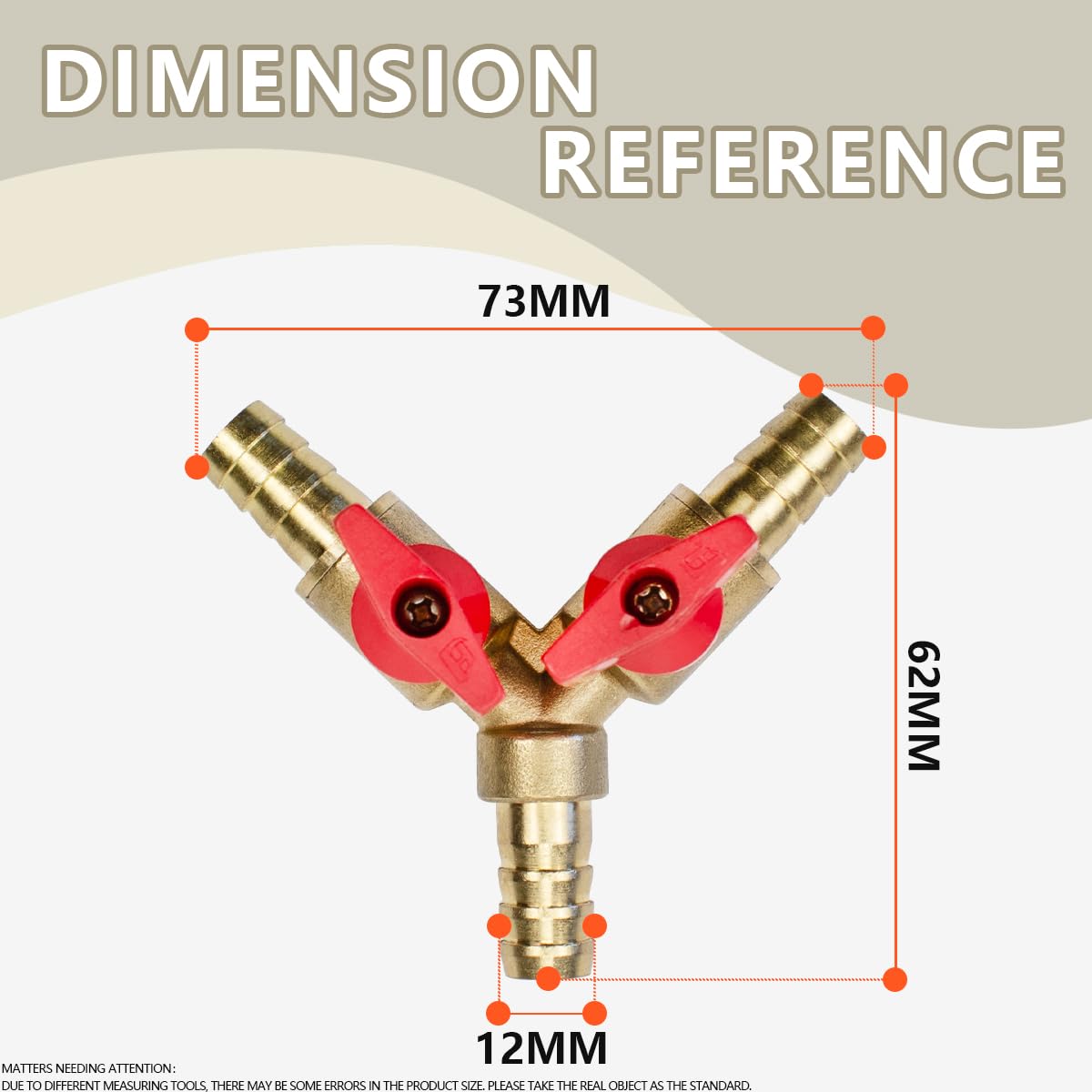 Bwintech 2 Pcs 12mm 3 Way Brass Hose Barb Ball Valve, Y Shape 2 Switch Shut Off Valve Fitting with 6 Pcs Hose Clamps - Image 2