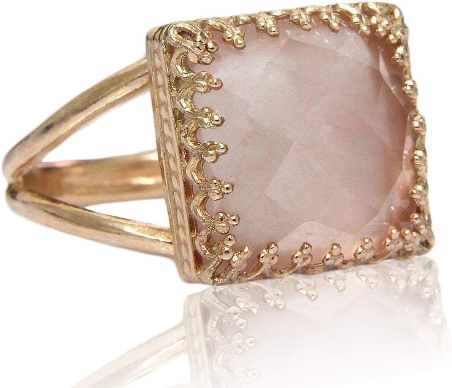 Sophisticated Rose Quartz Ring - 14K Rose Gold-filled Double Band - Pink Ring Handcrafted by Skilled Jewelers - Wedding, Birthday, Anniversary, Prom Jewelry - with Box