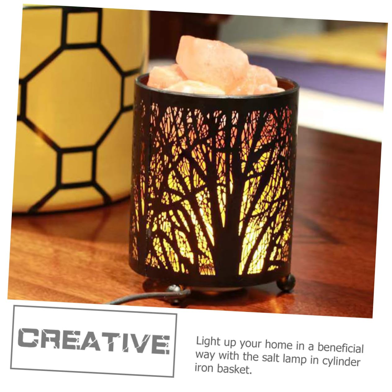 Lampe à Sel Décorative Élégante en Fer, Cylindre Noir, avec Ampoules