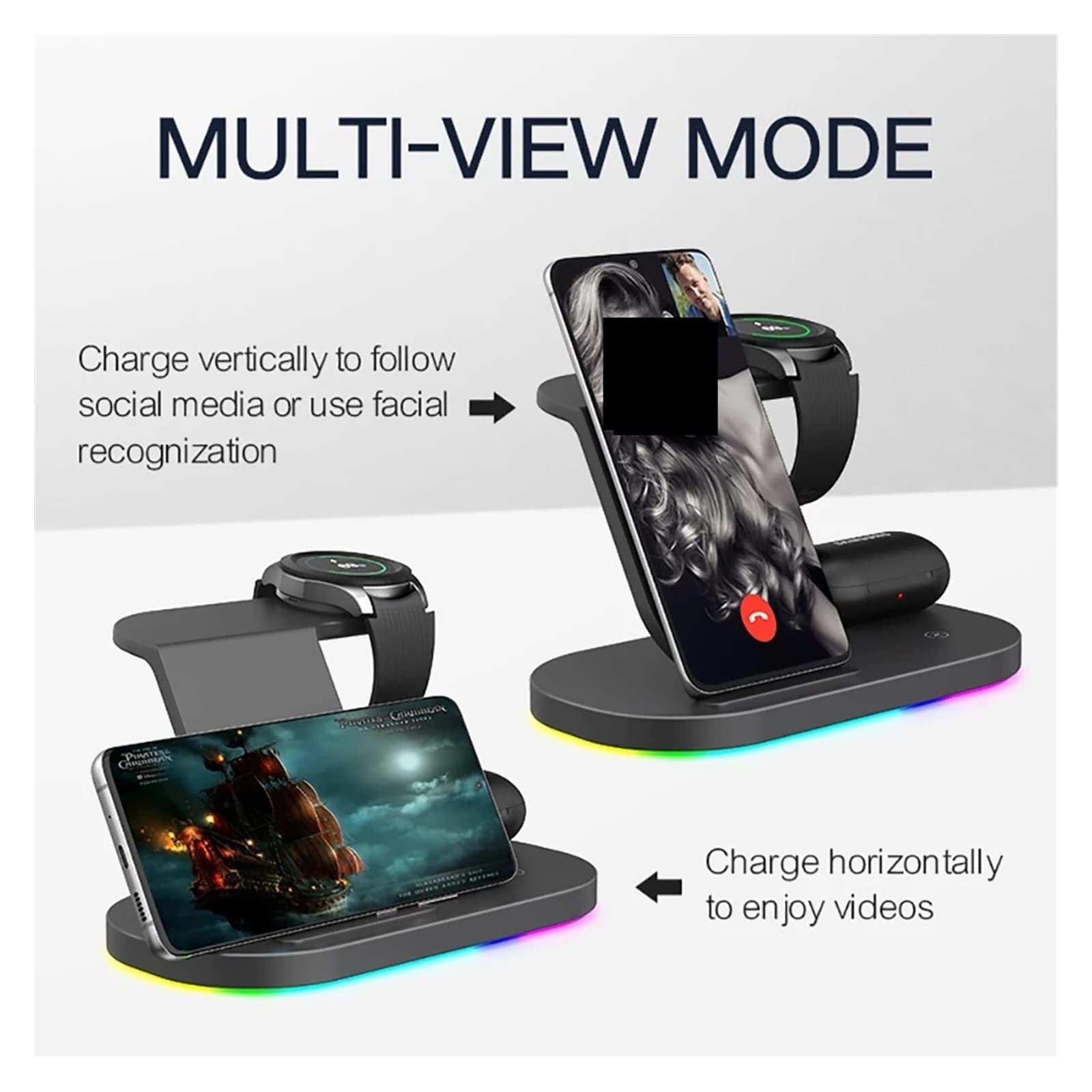Caricabatterie wireless Supporto for caricabatterie wireless 30W 3 in 1 for auricolare for orologio dock station a ricarica rapida(Z7L with led light)