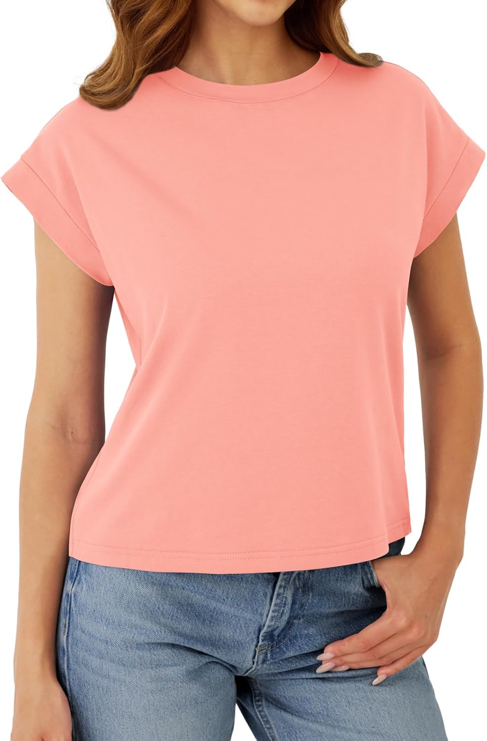 Cotton Cap Sleeve Womens Tops Crop High Neck Short Sleeve Summer Cute Casual Shirts Boxy Spring Clothing Outfits - Image 2