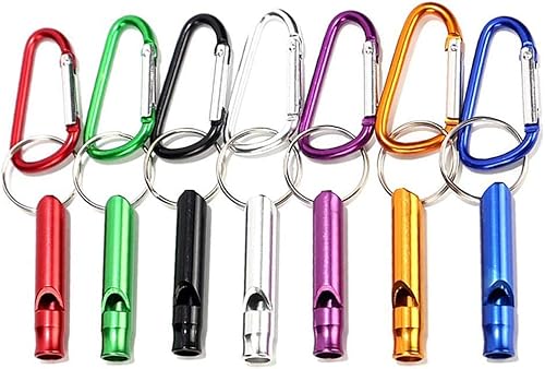Juego de 7 silbatos de emergencia, kit de supervivencia con llavero mosquetón para exteriores, para navegación, senderismo, camping, mochilero