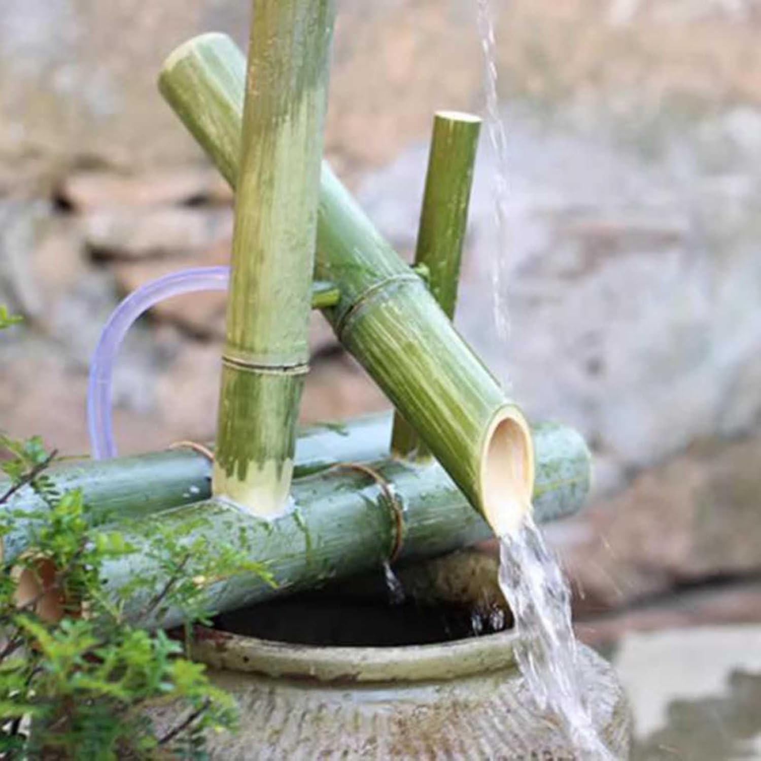 Bamboo Water Fountain with Pump,Japan Garden Waterfall Outdoor Water Fountain Spout,Outdoor Feature Pond Decor for Garden Decoration(50cm)
