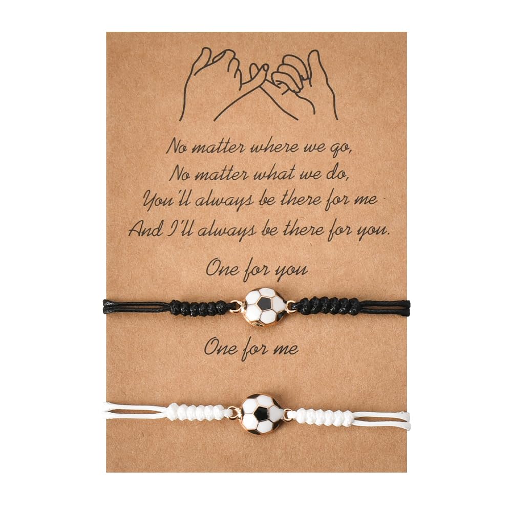 MXXGMYJ Matching Soccer Bracelet for Best Friends Couples Birthday Graduation Gifts for Men Friends Friendship Relationship Gifts for Him Her Soccer Lovers Adjustable Braided Football Bracelets for 2