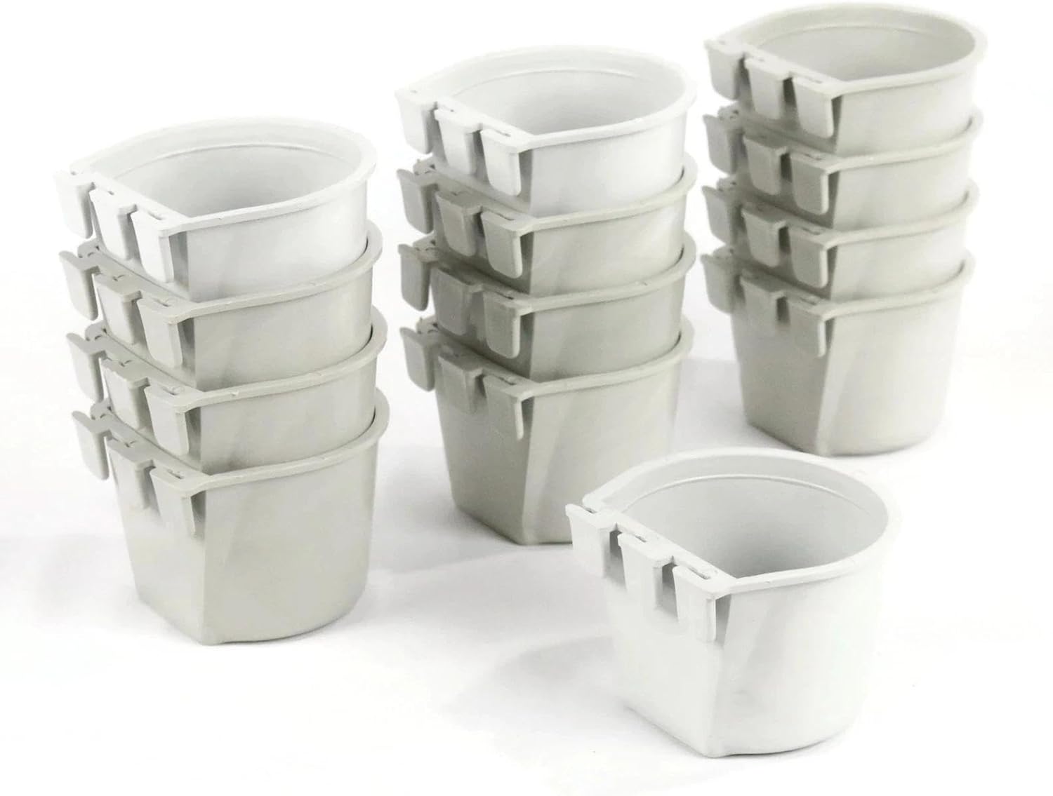 RATION for 12-Pack - Gray Cage Bowls Made of Heavy Duty Plastic for Farm Animals & Pets