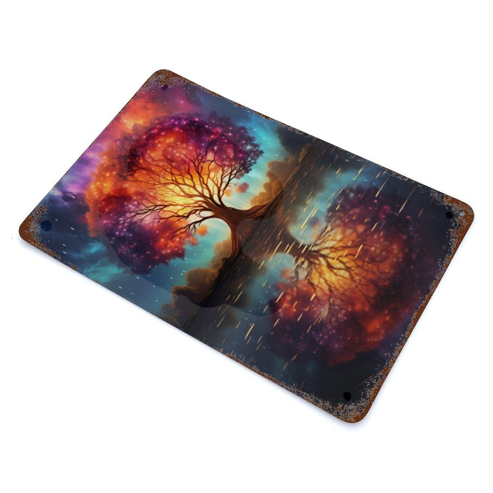 Space Fantasy Landscape Decorative Tin Sign 11.8"x7.9", Farmhouse Wall Decor for Living Room, Hallway And Home Decor