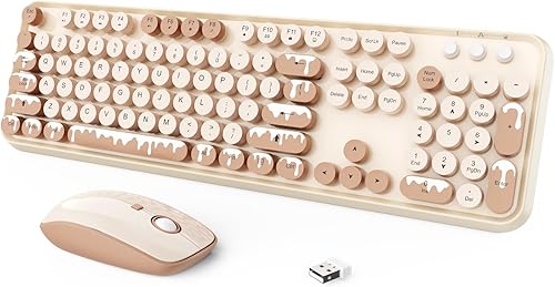 Combo de teclado y mouse inalámbricos, teclado y mouse inalámbricos de tamaño completo de 2.4 GHz con teclas redondas para Windows, computadora,