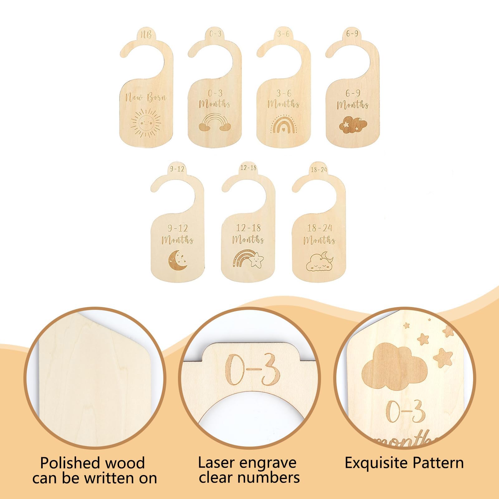 Baby Wardrobe Clothes Dividers,7 PCS Nursery Wardrobe Dividers Wooden Baby Closet Size Dividers Baby Clothes Organizers for Toddlers Newborn Infant to 24 Months - Image 4
