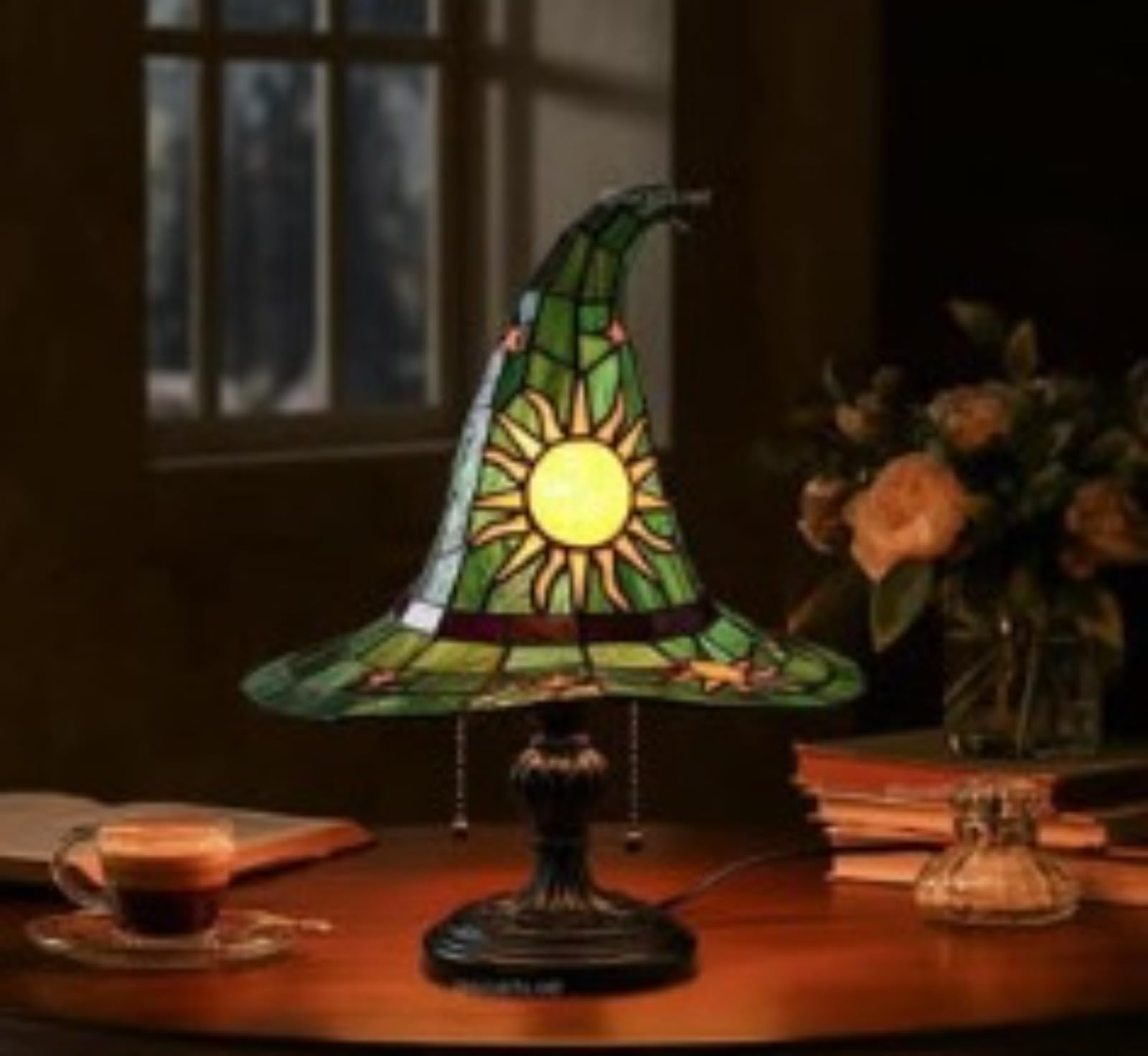 Lámparas de sombrero de bruja, luces de sombrero de bruja hechas a mano, lámpara de sombrero de bruja de vitral, lámpara de resina retro para decoración de dormitorio, para decoración de interiores, f