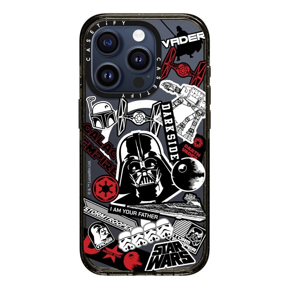 CASETiFY Funda para iPhone 15 Pro - Impact compatible con MagSafe | Star Wars CoLab - Protección contra caídas de grado militar 4 x 2,5 m | Power of the Dark Side - Funda adhesiva | Negro