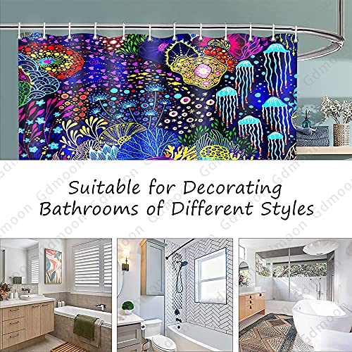 Gdmoon Psychedelic Jellyfish Shower Curtain Underwater World Creature Coral Shell Tropical Plant Bohemian Flower Nature Colorful Art Abstract Bathroom Curtain Set With 12 Hooks 72X72In Yllmgd993 #TOP7