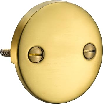 2 Hole Bathtub Overflow Plate, 3-3/16 Inches Diameter, Brushed Brass