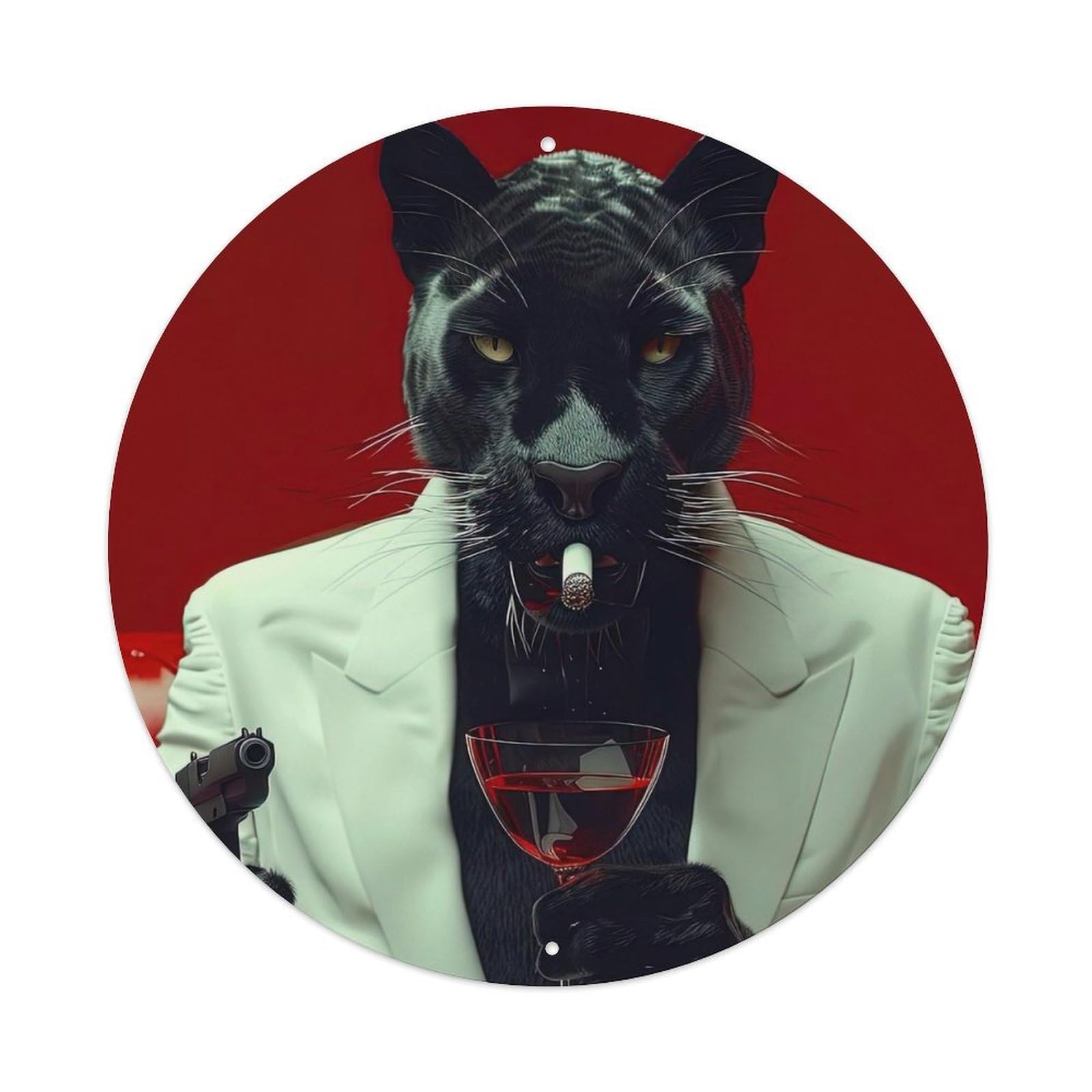 Animal Poster Mr Panther Vintage Metal Tin Sign Plaque Wall Decor for Cafe, Club, Garden Round Metal Poster 8x8Inch