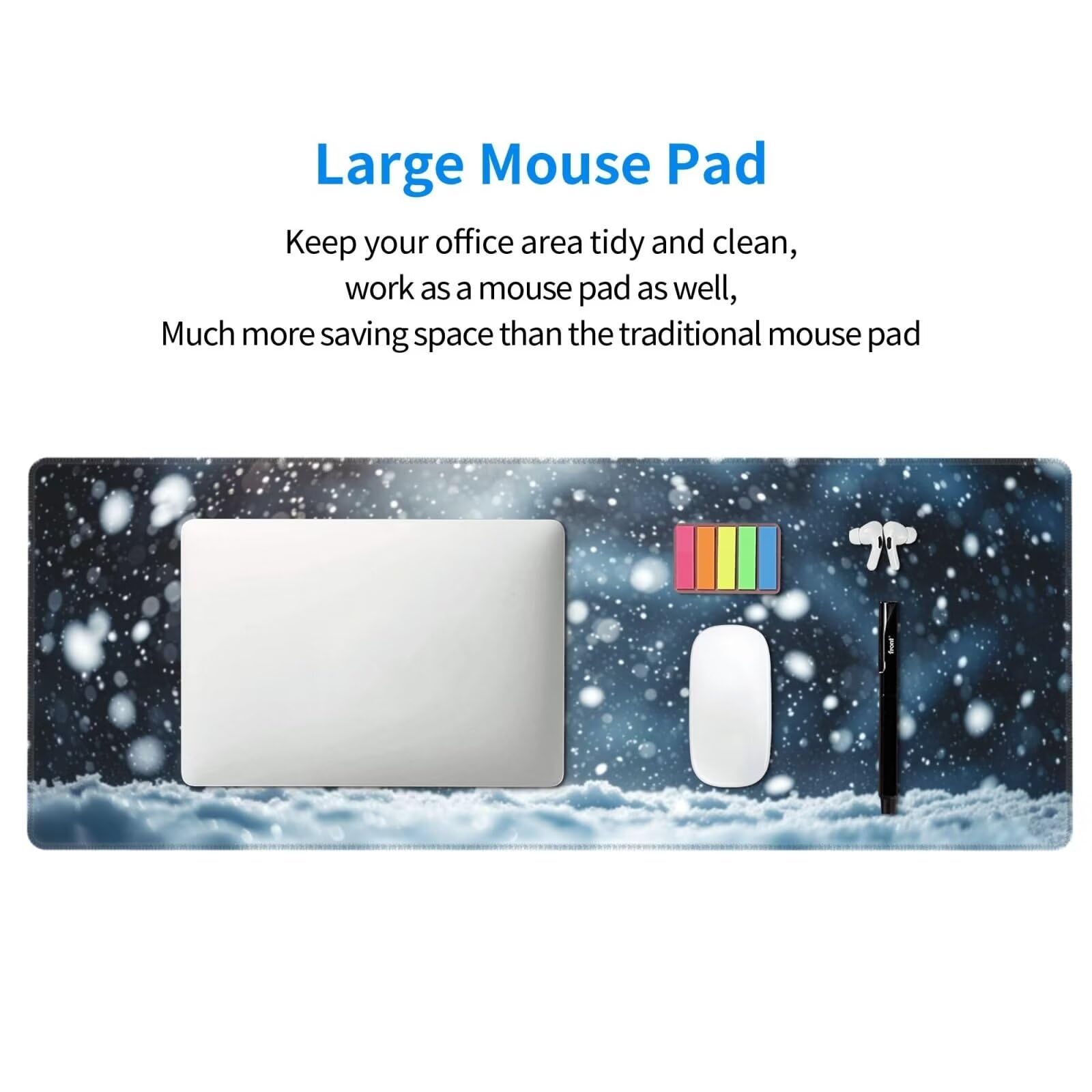 Tappetino Mouse, Tappetino Mouse Gaming Grande XXL 1500x800x3mm Tappetino Scrivania Mouse Pad, Base in Gomma Antiscivolo, Bordi Cuciti,Lavabile, Mousepad per Ufficio e Gaming (fiocchi di neve) R-701