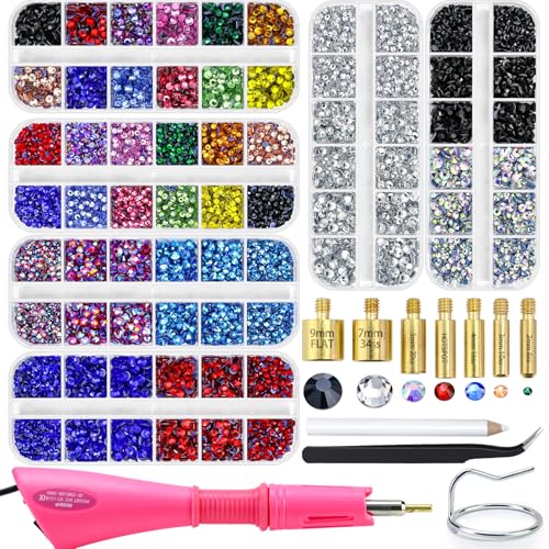 Briskbloom Hotfix Rhinestones Applicator Kit with 11000PCS Hot Fix Crystals 3mm 4mm 5mm, Bedazzler Kit with Rhinestones 10SS 16SS 20SS for Blinging Clothes Fabric, 3 Gems Sizs, Multi-Colors
