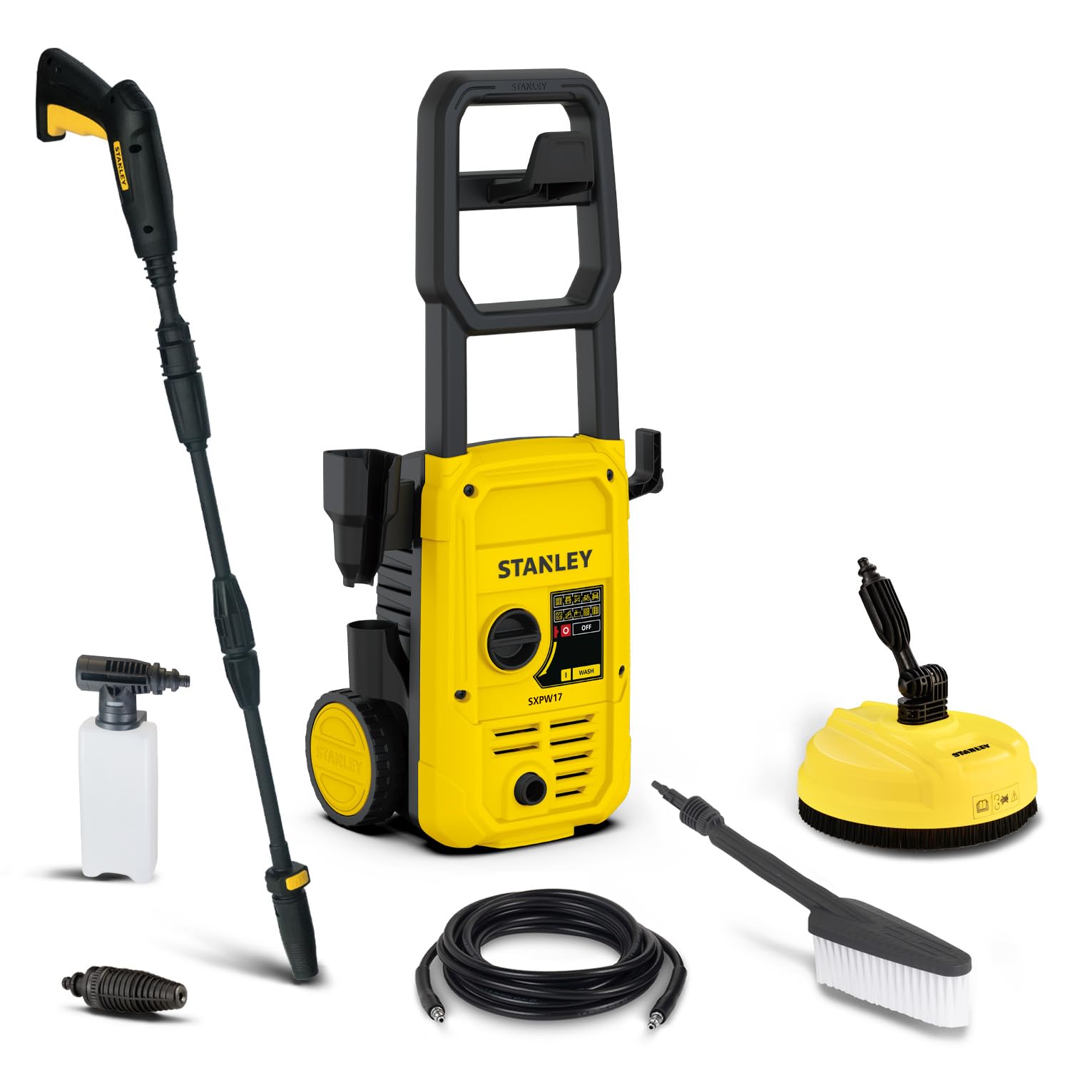 Stanley SXPW17P wysokociśnieniowa myjka wysokociśnieniowa do domu i samochodu z mopem podłogowym i stałą szczotką (1700 W, 130 bar, 450 l/h)
